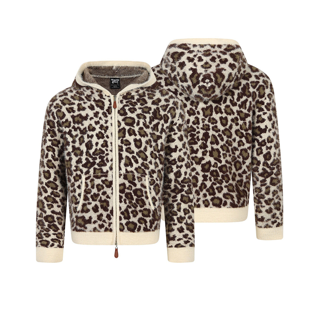 Leoparden-Hoodie mit Reißverschluss und Fleecefutter