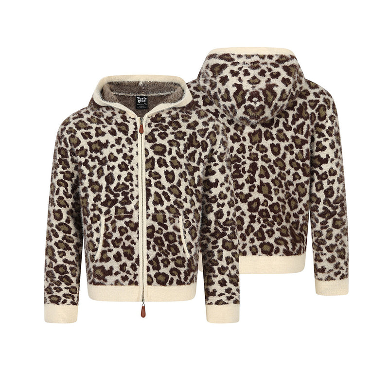 Leoparden-Hoodie mit Reißverschluss und Fleecefutter