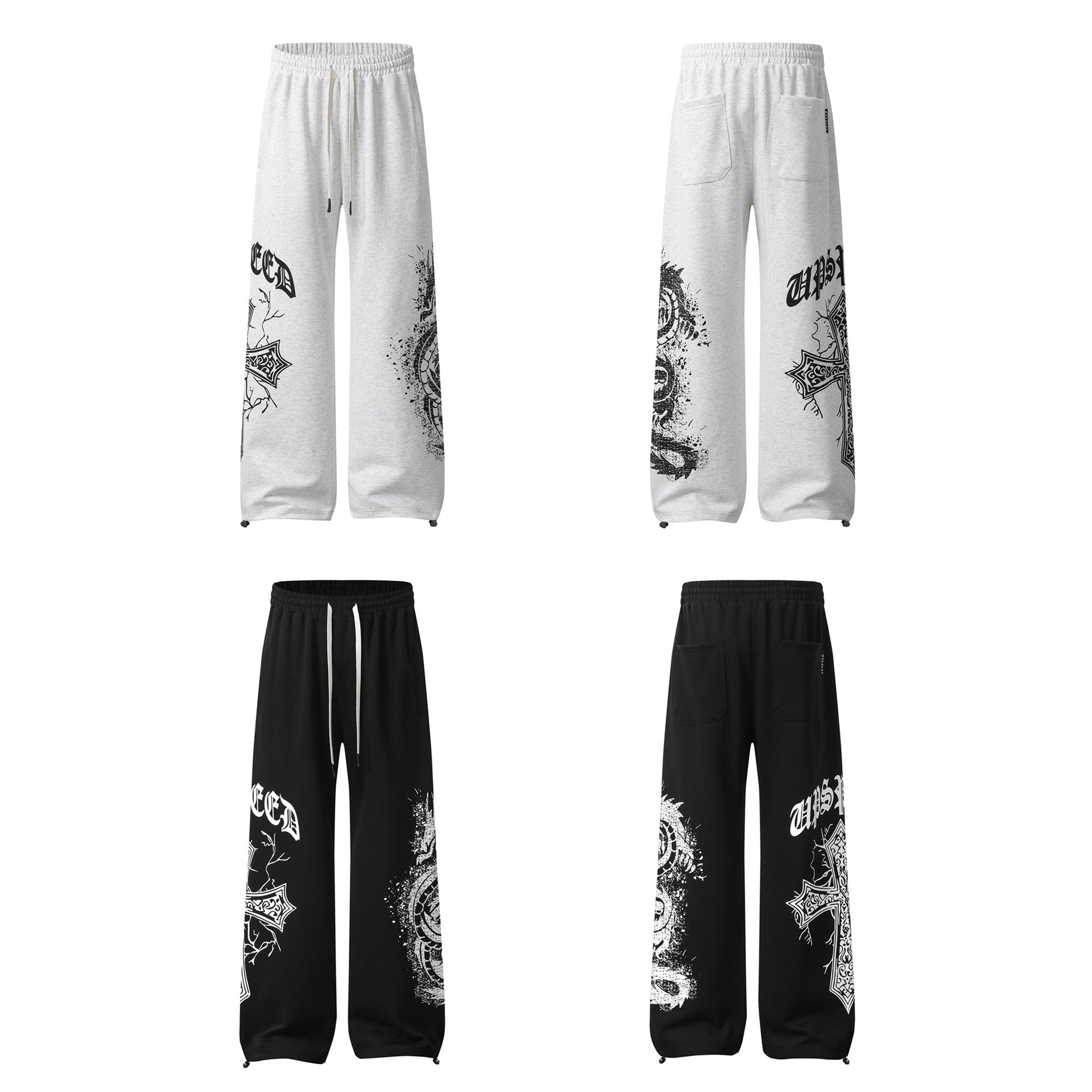 Pantalon de survêtement à jambes larges avec graphisme croix gothique – Jogger droit en molleton