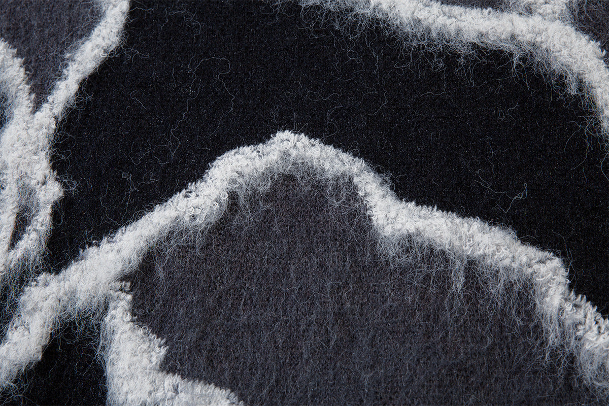 Abstract Camo Jacquard Polo Collar Knit Sweater – Oversized Streetwear Pullover