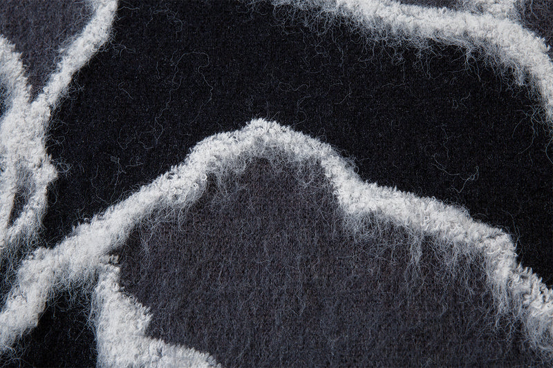Abstract Camo Jacquard Polo Collar Knit Sweater – Oversized Streetwear Pullover