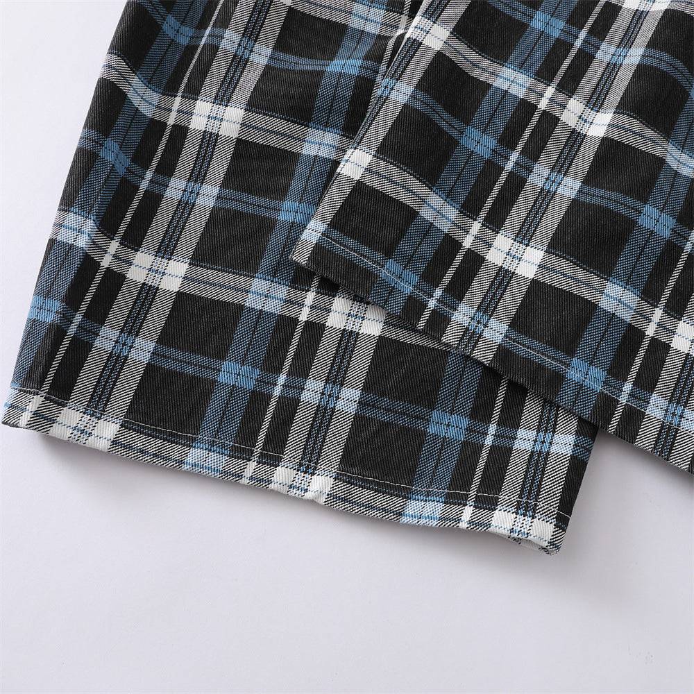 Plaid Wide-Leg Trousers – Double-Pleat Baggy Fit