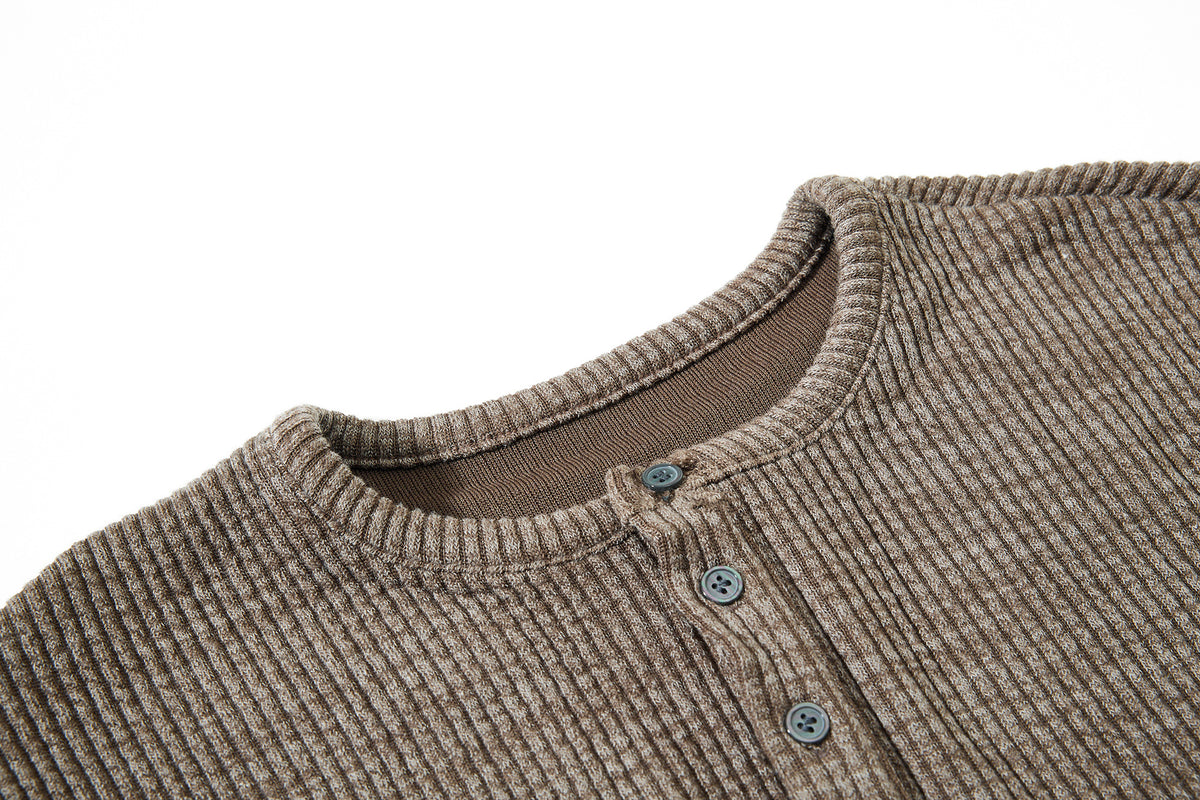Men's Waffle Knit Henley Long Sleeve Shirt – Relaxed Fit Vintage Tee