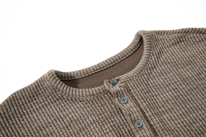 Men's Waffle Knit Henley Long Sleeve Shirt – Relaxed Fit Vintage Tee
