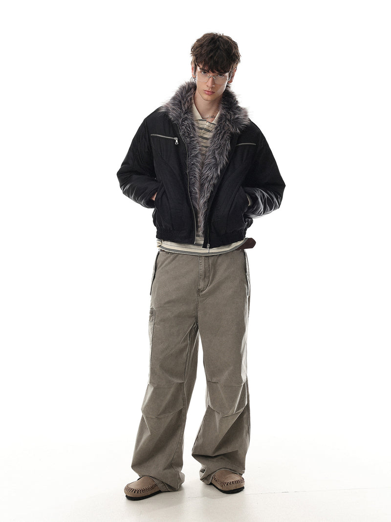 Quilted Padded Jacket with Faux Fur Collar – Moto-Inspired Deconstructed Design