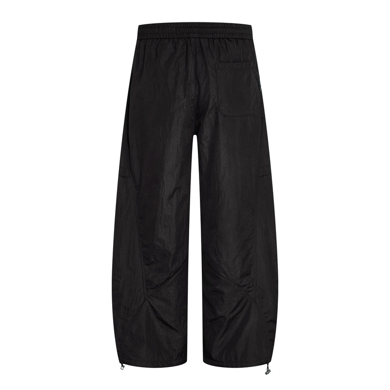 Wide-Leg Parachute Cargo Pants – Oversized Crinkle Nylon Drawstring Trousers
