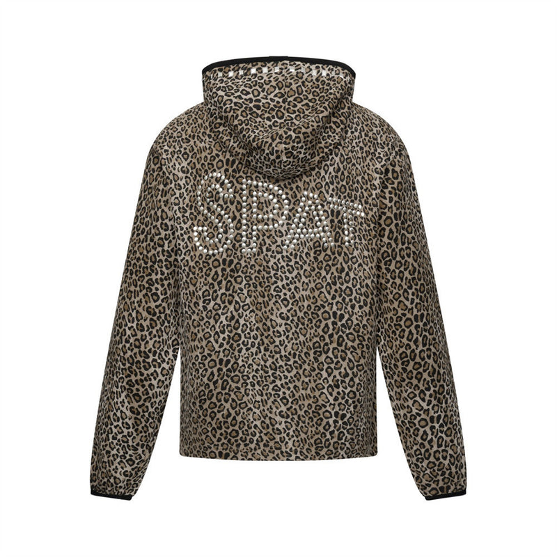 Leopard Print Zip-Up Hoodie with Studded Rhinestone Detail