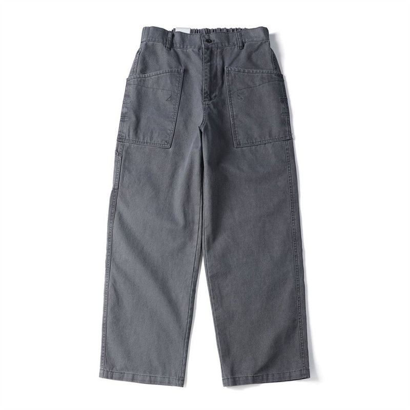 Vintage Washed Canvas Wide-Leg Utility Pants with Patch Pockets