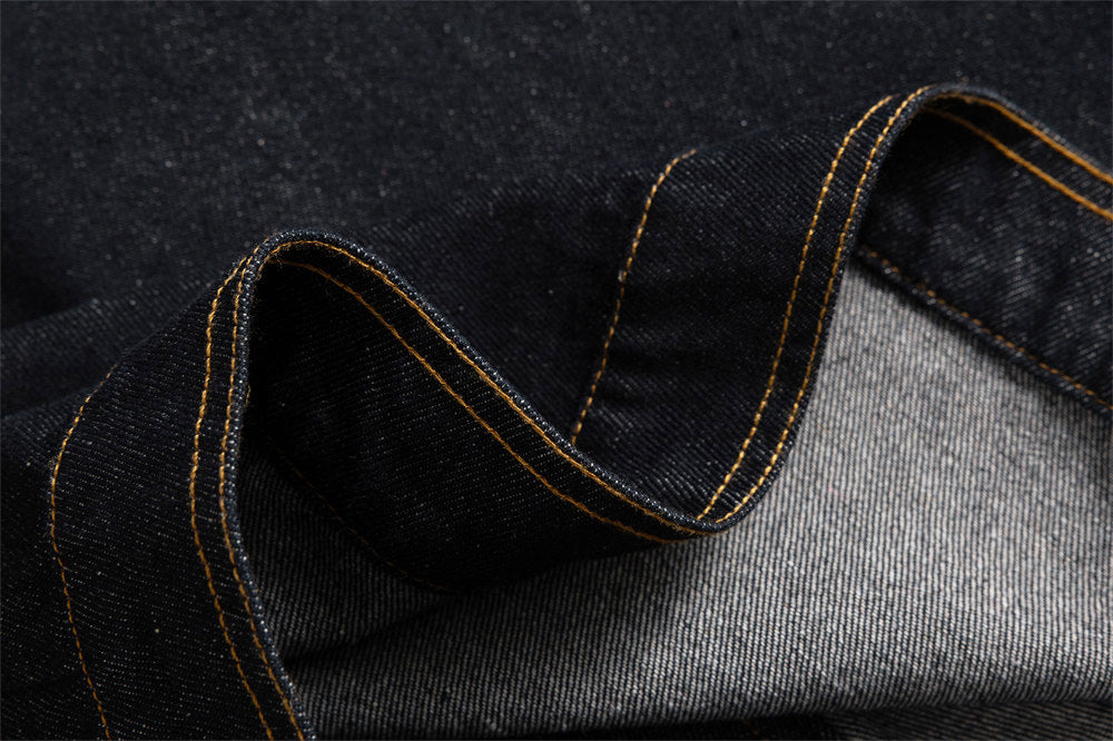 Men's Raw Denim Jacket with Corduroy Collar — Deconstructed Seam Design