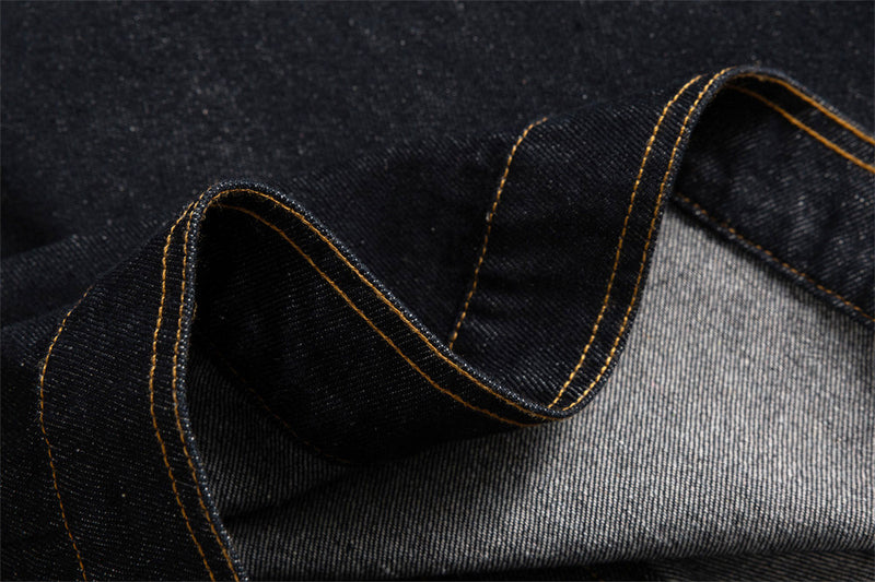Men's Raw Denim Jacket with Corduroy Collar — Deconstructed Seam Design