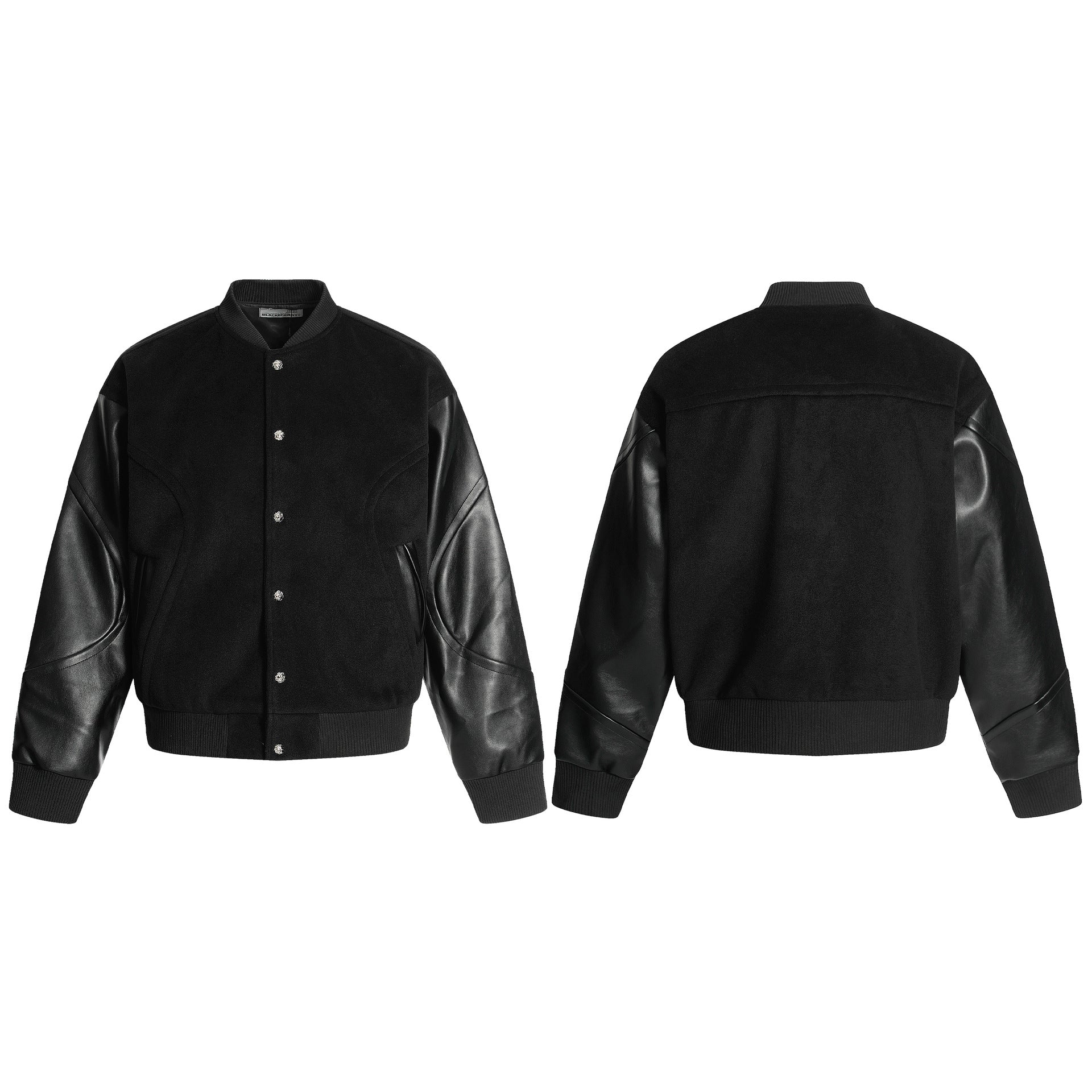 Blouson bomber varsity – Corps noir en mélange de laine et manches en simili cuir