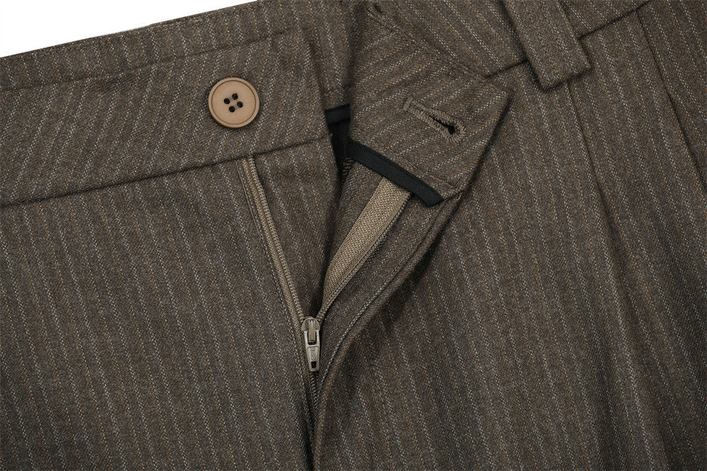 Pinstripe Wide-Leg Pleated Dress Pants – Relaxed Fit Straight Trousers