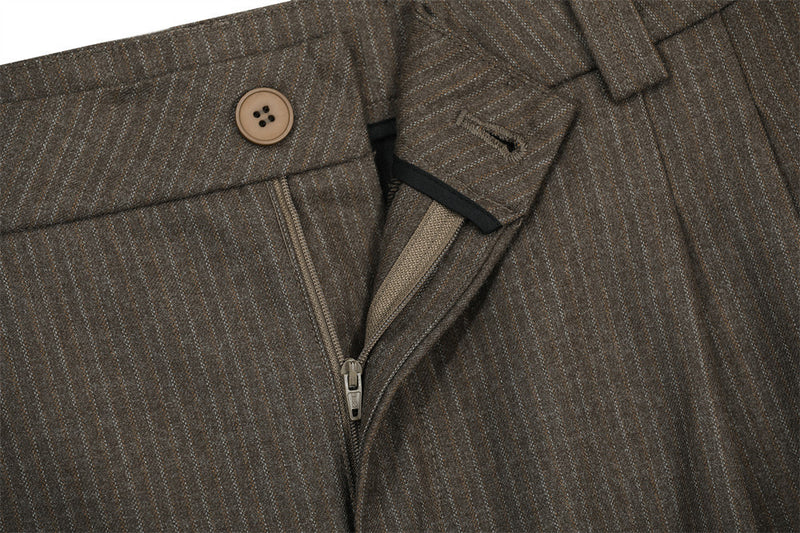 Pinstripe Wide-Leg Pleated Dress Pants – Relaxed Fit Straight Trousers