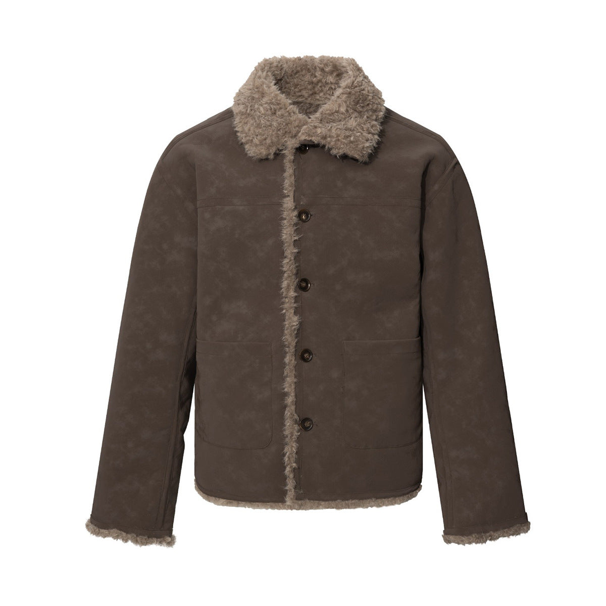 Wendbare Sherpa-Fleecejacke – Kunstfellkragen, beidseitig tragbarer Winterlook