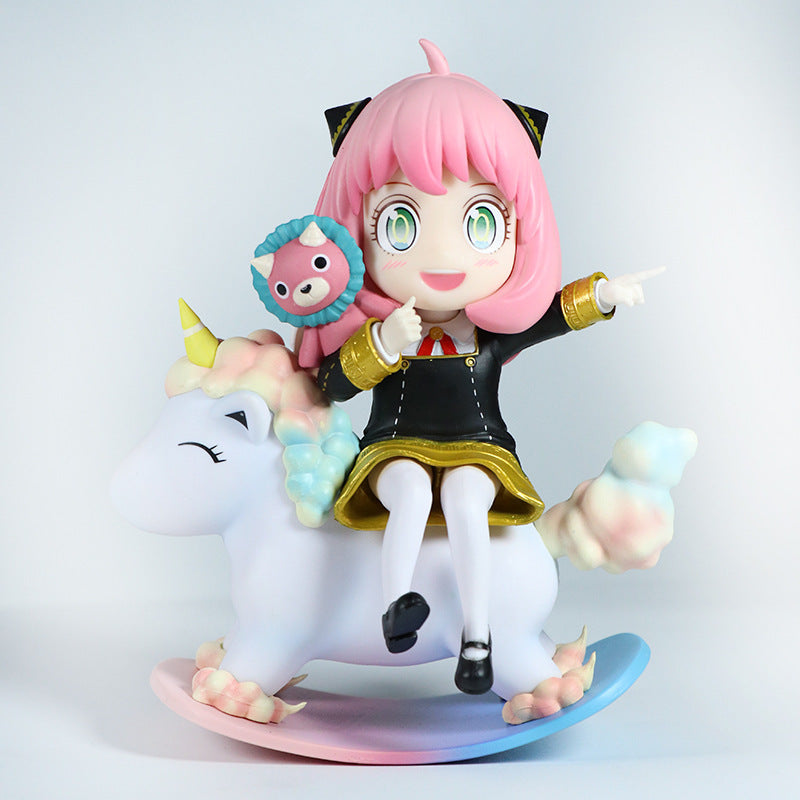 This Spy × Family PVC figure showcases Anya Forger with pink hair, large eyes, and a cat-ear headband. She&