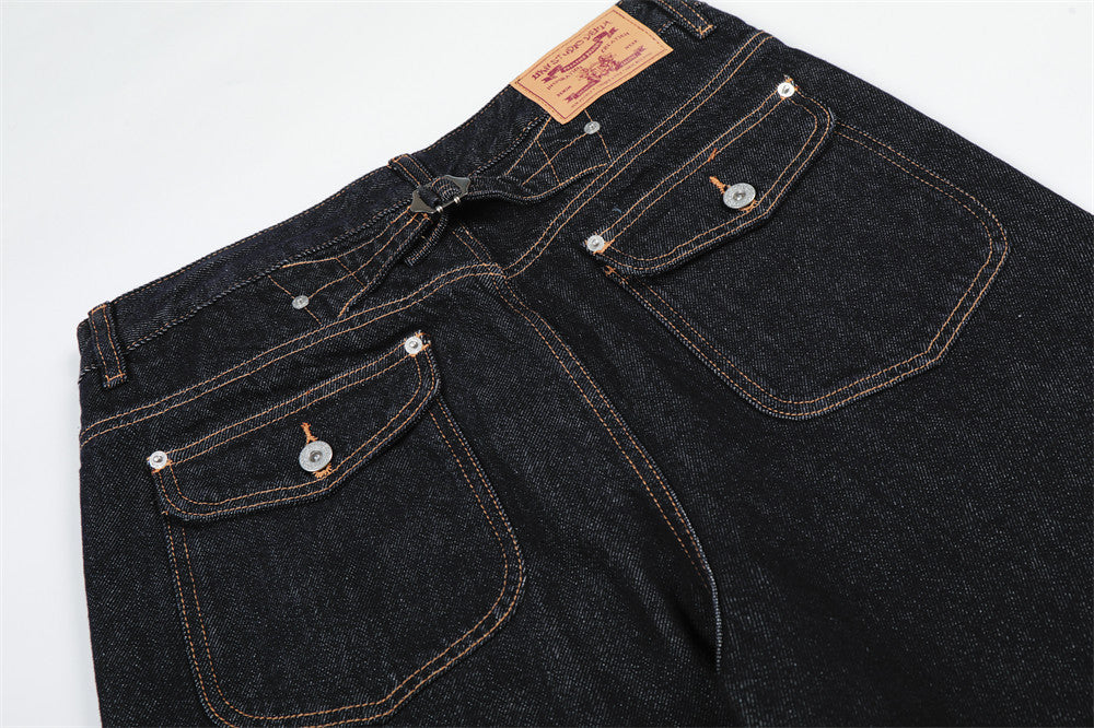 Wide-Leg Raw Denim Jeans – High Street Diagonal Seam Detail