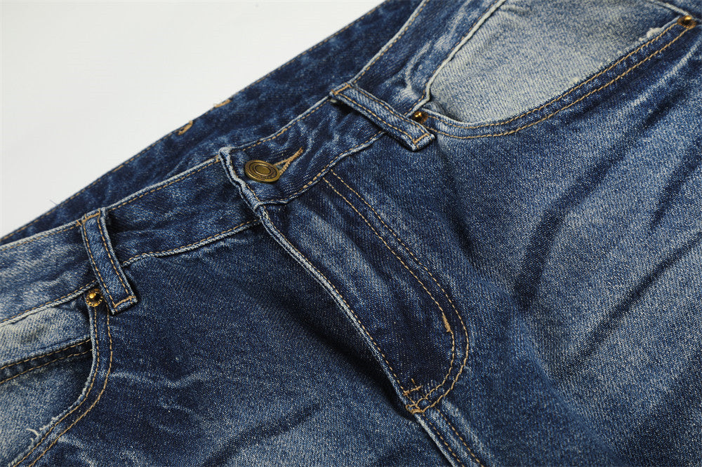 Wide Leg Distressed Jeans – Men's Vintage Wash Flare Denim Pants