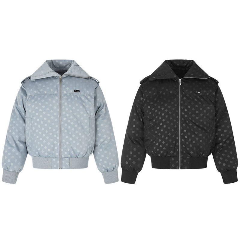 Men's Polka Dot Puffer Bomber Jacket – Oversized Padded Winter Coat