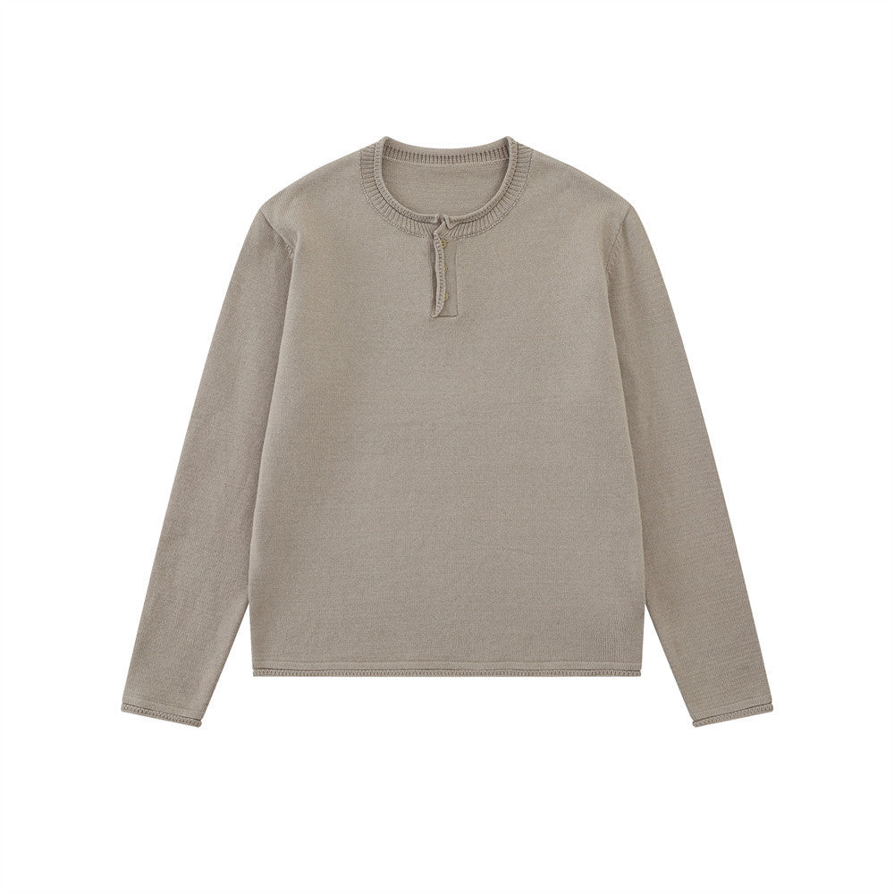 Men's Henley Neck Long-Sleeve Knit Sweater – Relaxed Streetwear Fit