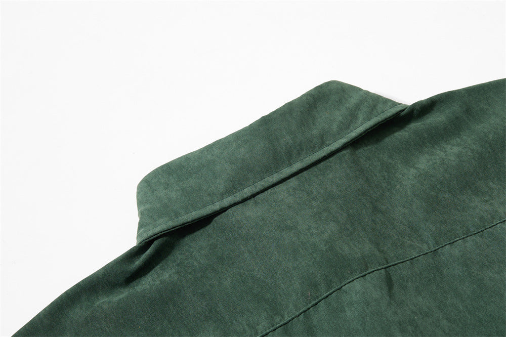 Men's Oversized Short Sleeve Button-Up Shirt – Casual Solid Suede-Texture