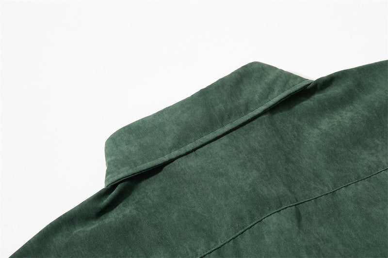 Men's Oversized Short Sleeve Button-Up Shirt – Casual Solid Suede-Texture
