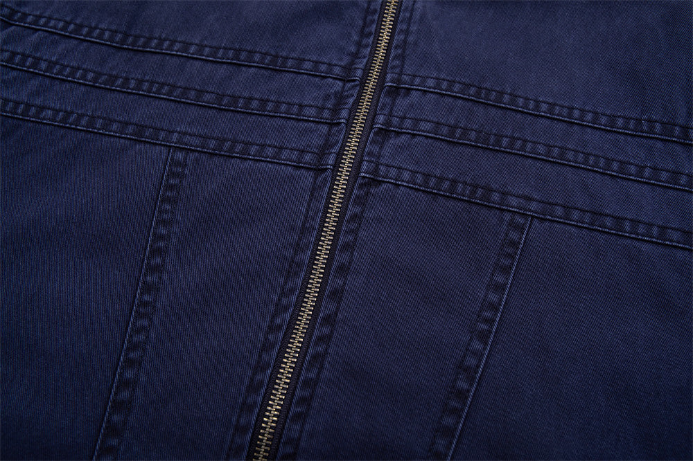 Men's Vintage Washed Stand-Collar Zip Jacket with Deconstructed Panel Seaming