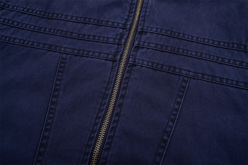 Men's Vintage Washed Stand-Collar Zip Jacket with Deconstructed Panel Seaming