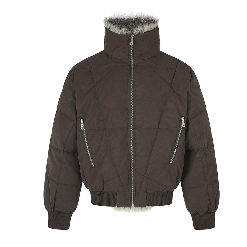 Faux Fur Collar Padded Bomber Jacket – Quilted Puffer Flight Coat