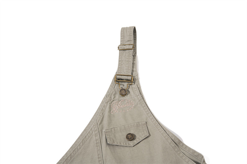 One-Shoulder Bib Overalls – Wide-Leg Cargo Pants with Zip Pockets & Pintuck