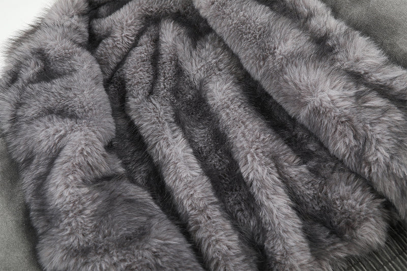 Washed Grey Denim Bomber Jacket with Faux Fur Collar Lining