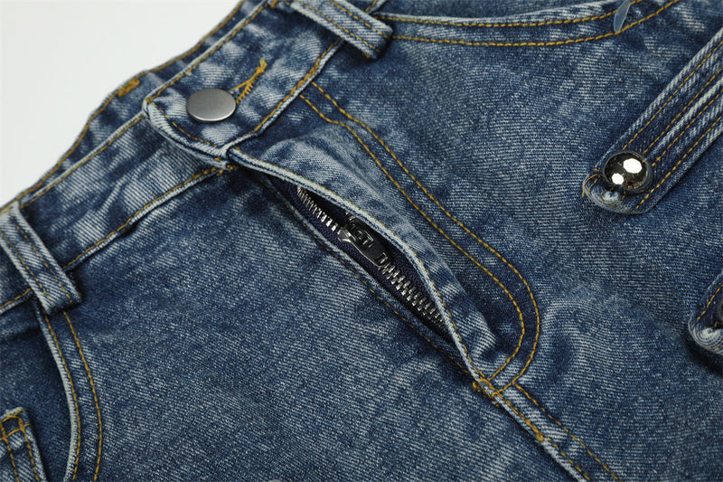 Baggy Wide-Leg Jeans Men – Distressed Denim with Double-Row Stud Detail