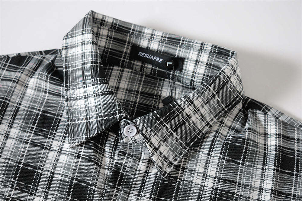 Plaid Short-Sleeve Shirt with Pegasus Embroidery & Studded Lettering
