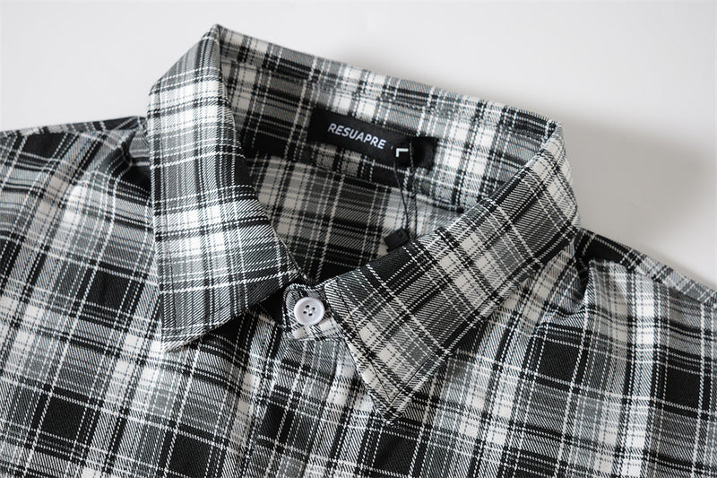 Plaid Short-Sleeve Shirt with Pegasus Embroidery & Studded Lettering
