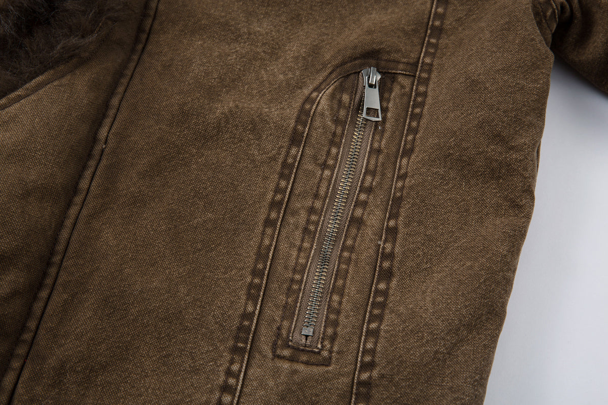 Sherpa Lined Denim Jacket with Fur Collar & Toggle Clasps