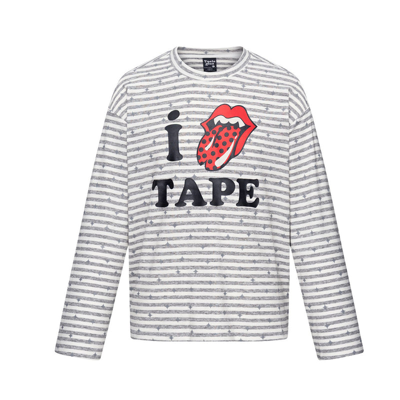 Langarmshirt mit Streifen und Sternprint sowie Rock-Lippen-und-Zunge-Grafik