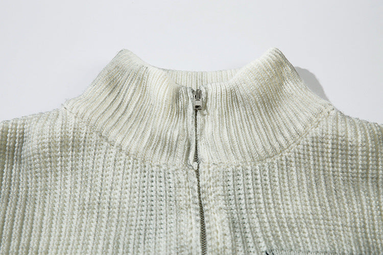 Veste-pull zippée en maille jacquard croix gothique – Col montant médiéval sombre