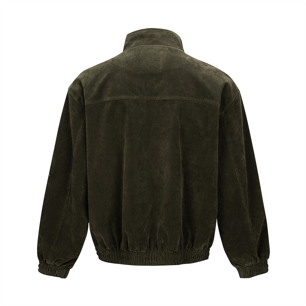 Men's Velvet Harrington Bomber Jacket – Stand Collar, Relaxed Fit