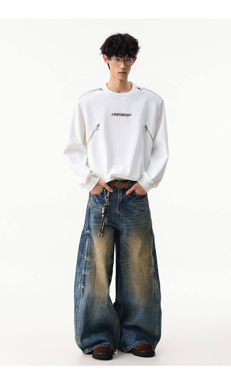 Sweat col rond inspiré du style moto avec détail zippé