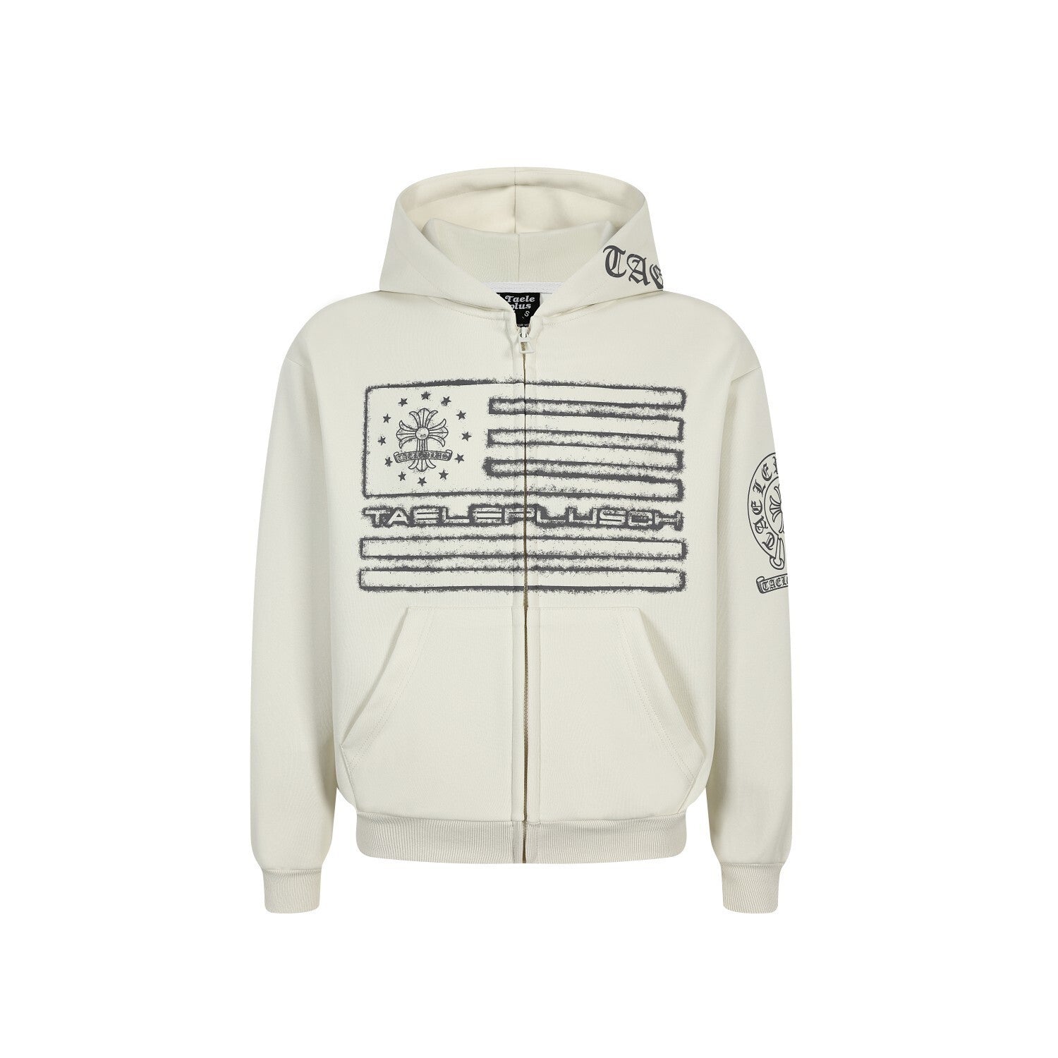 Herren-Zip-Hoodie mit Vintage-Flaggengrafik – Distressed-Kreuzprint