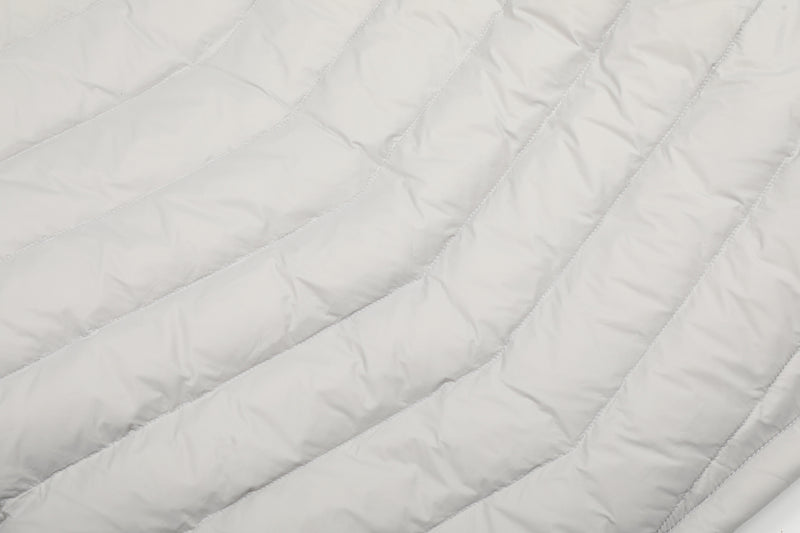 Hooded Puffer Down Jacket – Quilted Winter Coat in Light Gray & Black