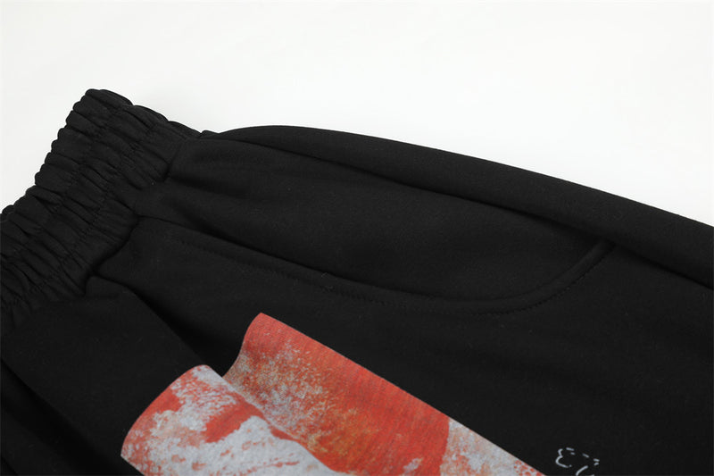 Sweatpants Men Black Wide-Leg Star & Graphic Print Hip-Hop Joggers