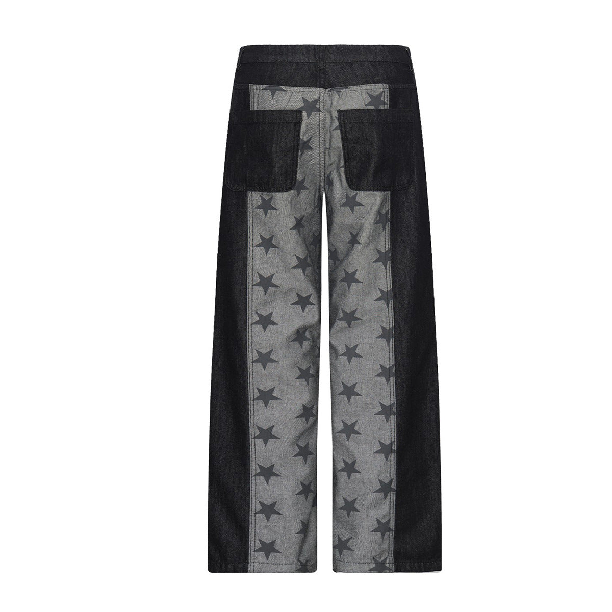 Jean noir super baggy – Denim large à empiècements et imprimé étoiles