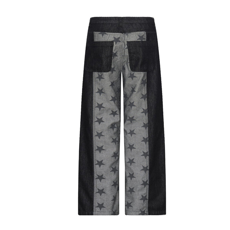 Jean noir super baggy – Denim large à empiècements et imprimé étoiles