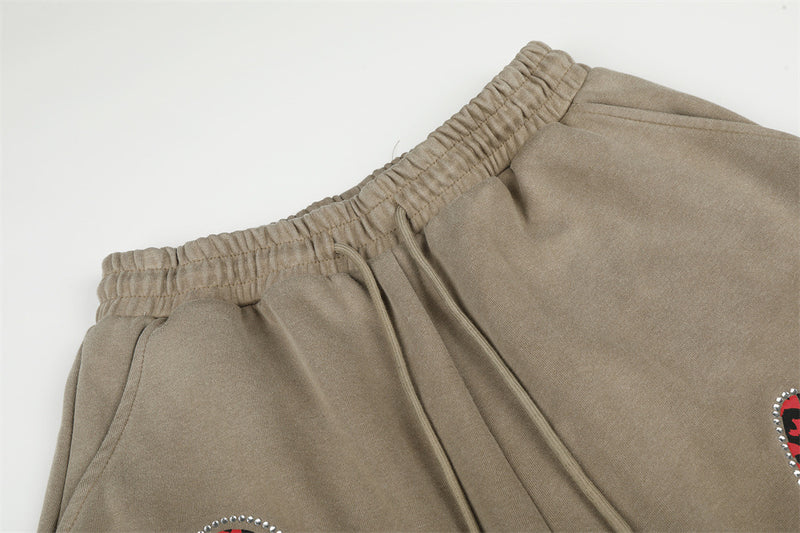 Wide-Leg Sweatpants with Leopard Print Rhinestone Hearts & Varsity Graphic