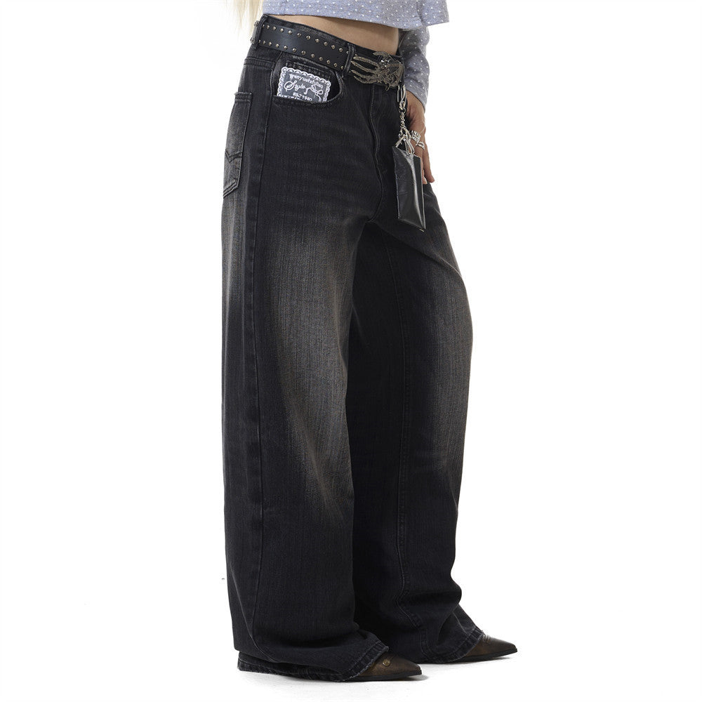Wide-Leg Baggy Jeans – Vintage Washed Straight-Cut Denim