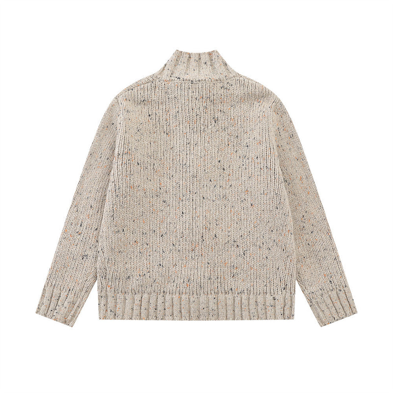 Cardigan en maille à col montant – Pull homme coupe décontractée avec fermeture à boucles en cuir
