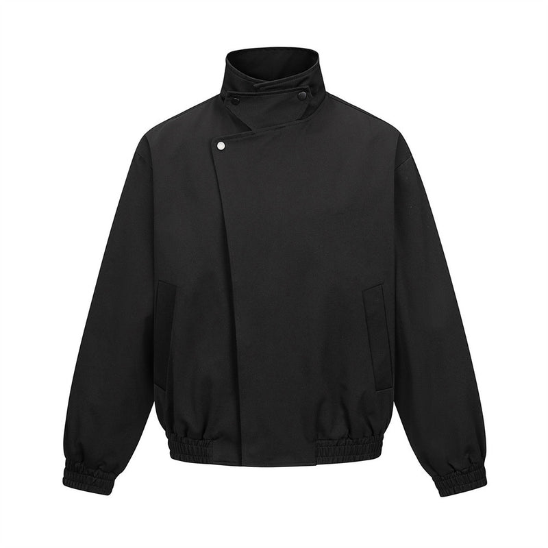 Asymmetric Snap-Collar Bomber Jacket – Oversized Stand Collar Men's Jacket