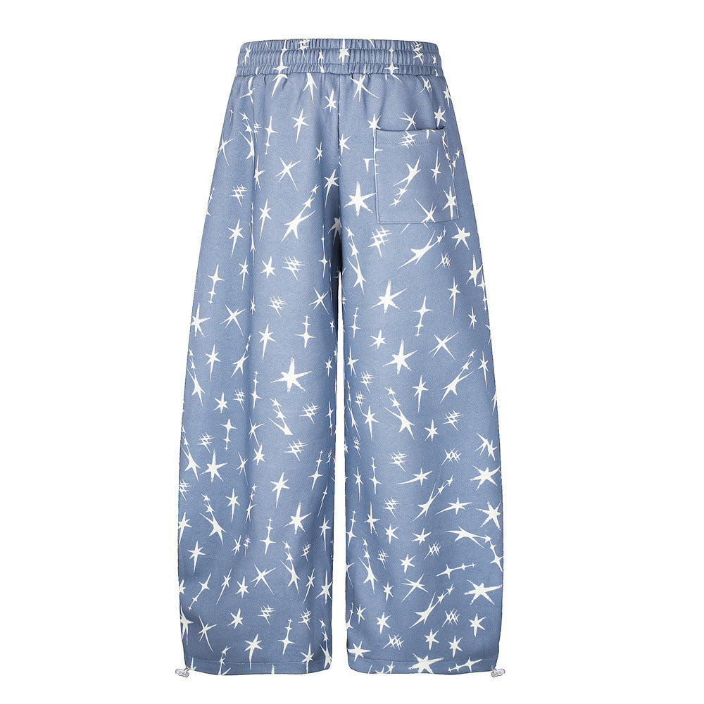 Star Print Wide-Leg Sweatpants – Men's Loose Fit Streetwear Pants in Blue