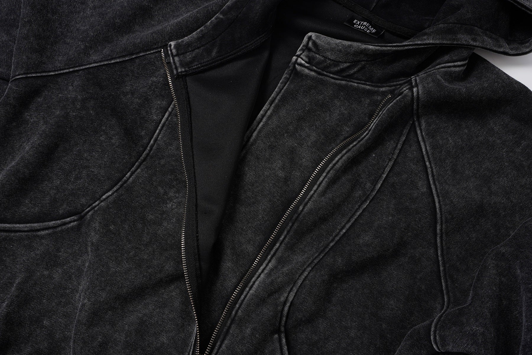 Oversized Acid Wash Zip-Up Hoodie – Deconstructed Streetwear Design