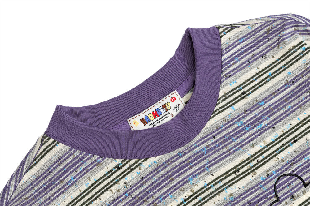 Striped Long-Sleeve Shirt Men's Oversized Fit with Korean Embroidered Graphic